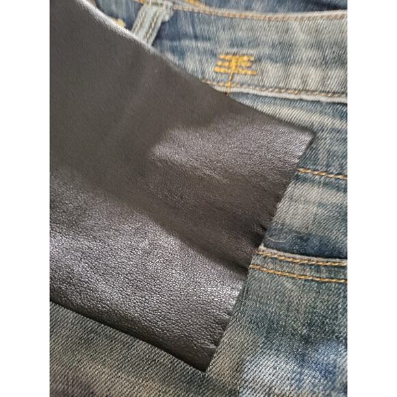 R13 Denim Stretch Leather Chaps Leggings Blue Size 24 Italy (B2 - Picture 8 of 8